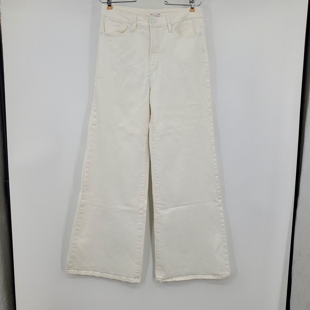 Good American Wide Leg Jeans White High Rise Denim Size 10 30 Coastal Preppy